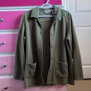 Tradition Green embroidered suede cardigan